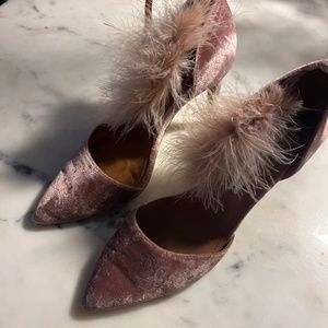Holiday Shoes - Crushed Velvet and Feather